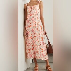 RIXO Cecile Printed Crepe Midi Ariel Seashell Print Orange Size 8